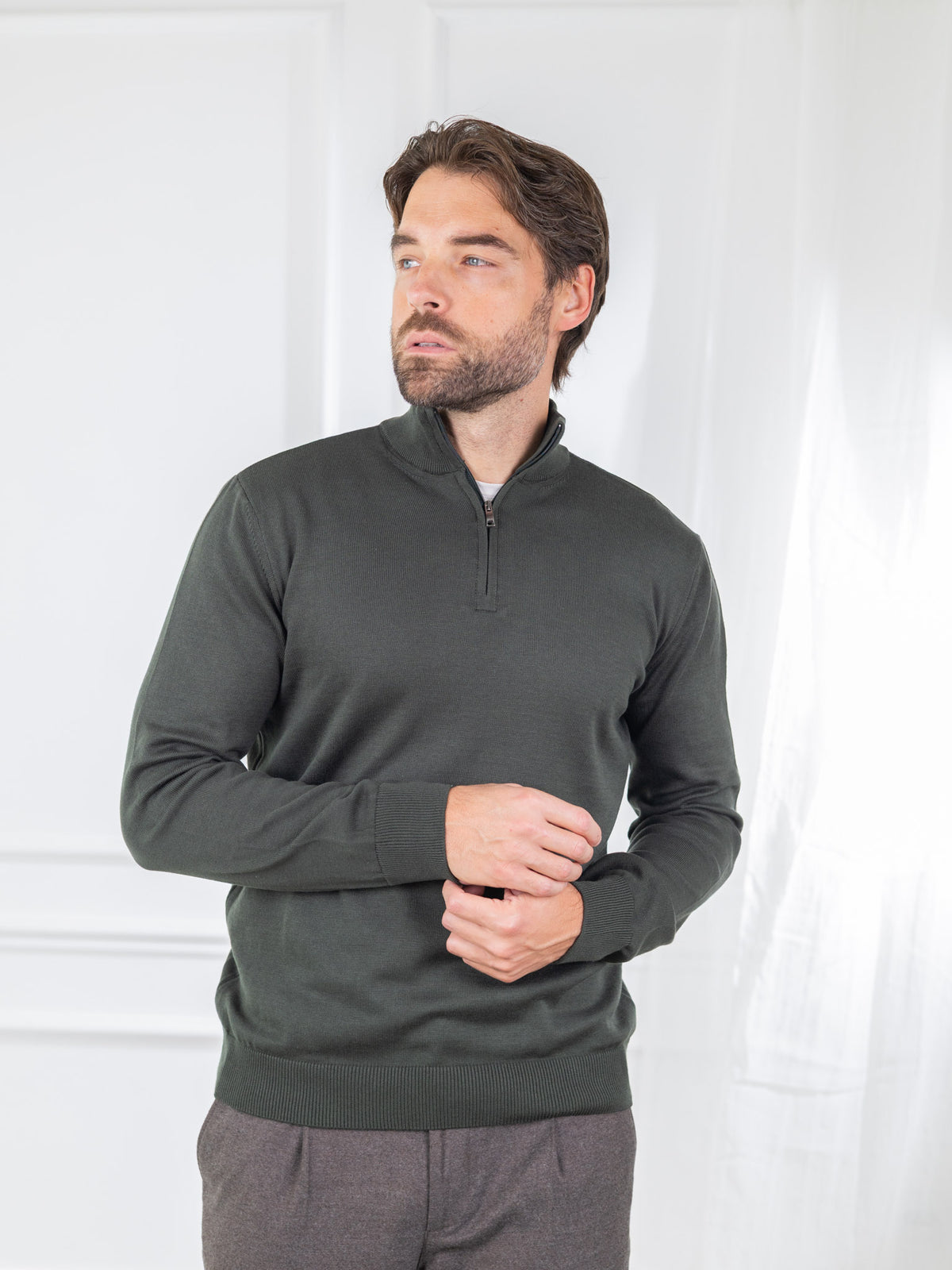 Duomos Half-Zip Džemper - maslinasta