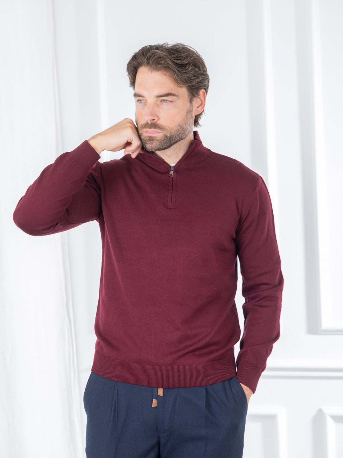Duomos Half-Zip Džemper - bordo