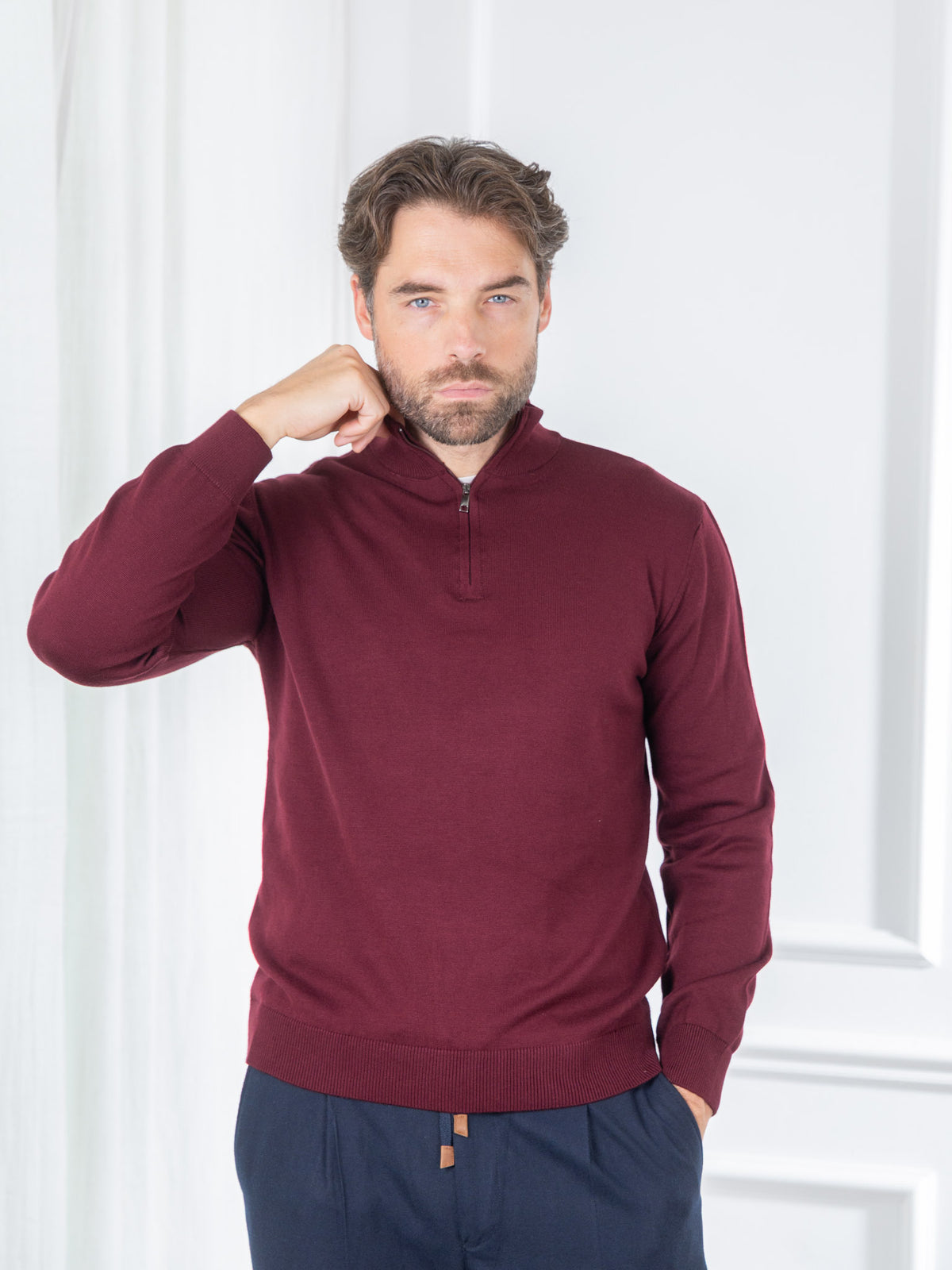 Duomos Half-Zip Džemper - bordo