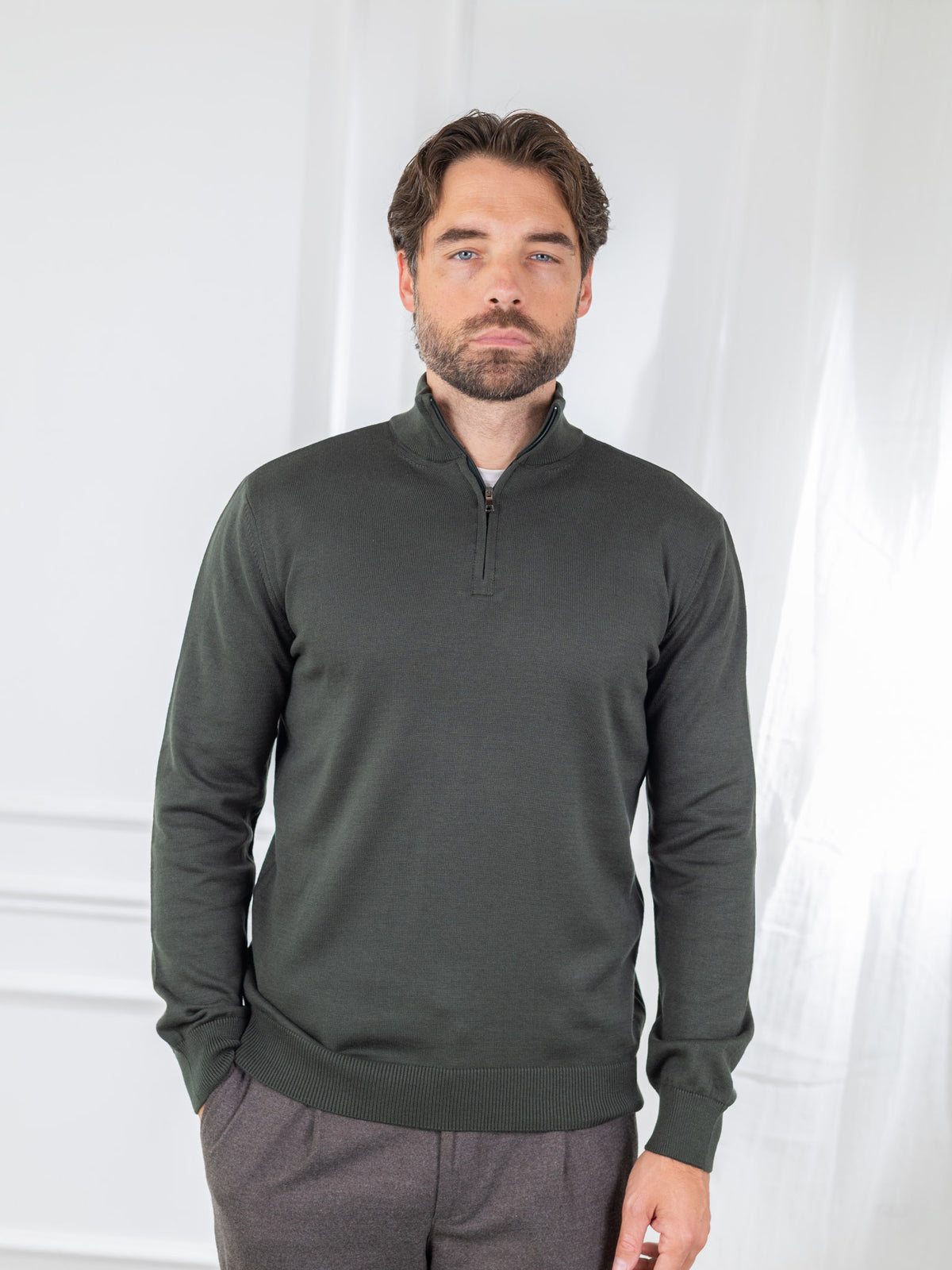 Duomos Half-Zip Džemper - maslinasta