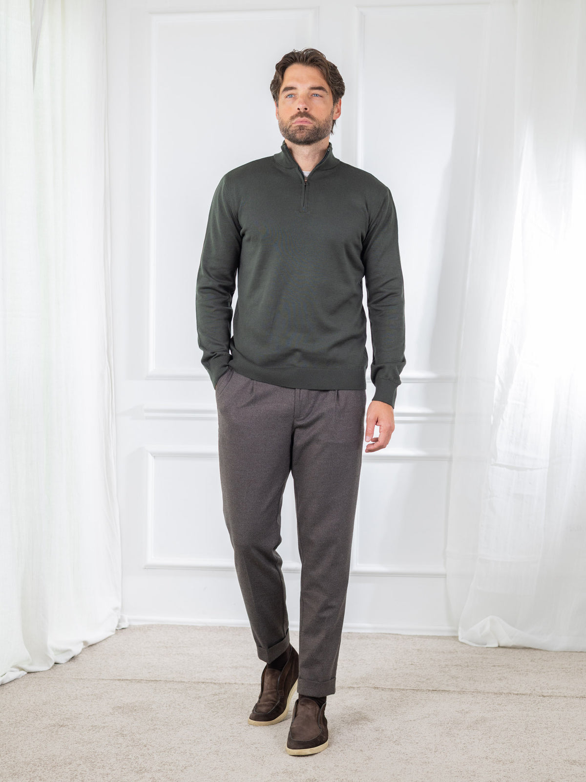 Duomos Half-Zip Džemper - maslinasta