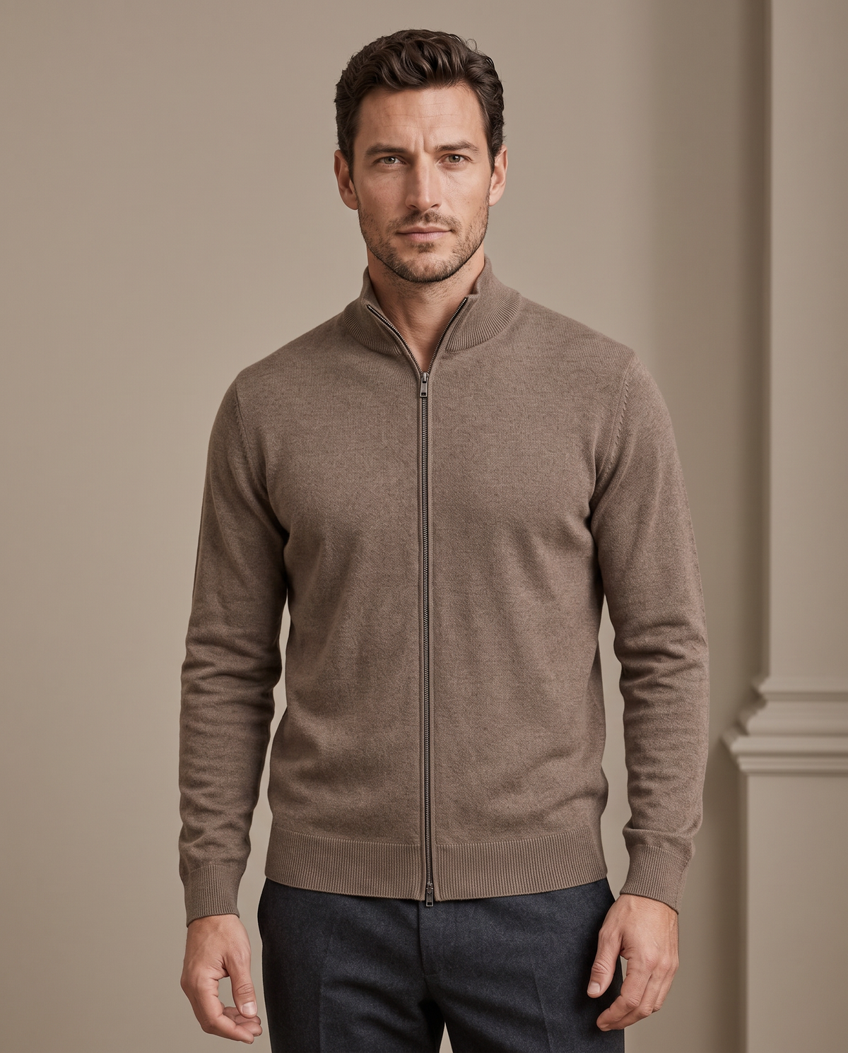 Duomos full-zip-dzemper braon - model prednja