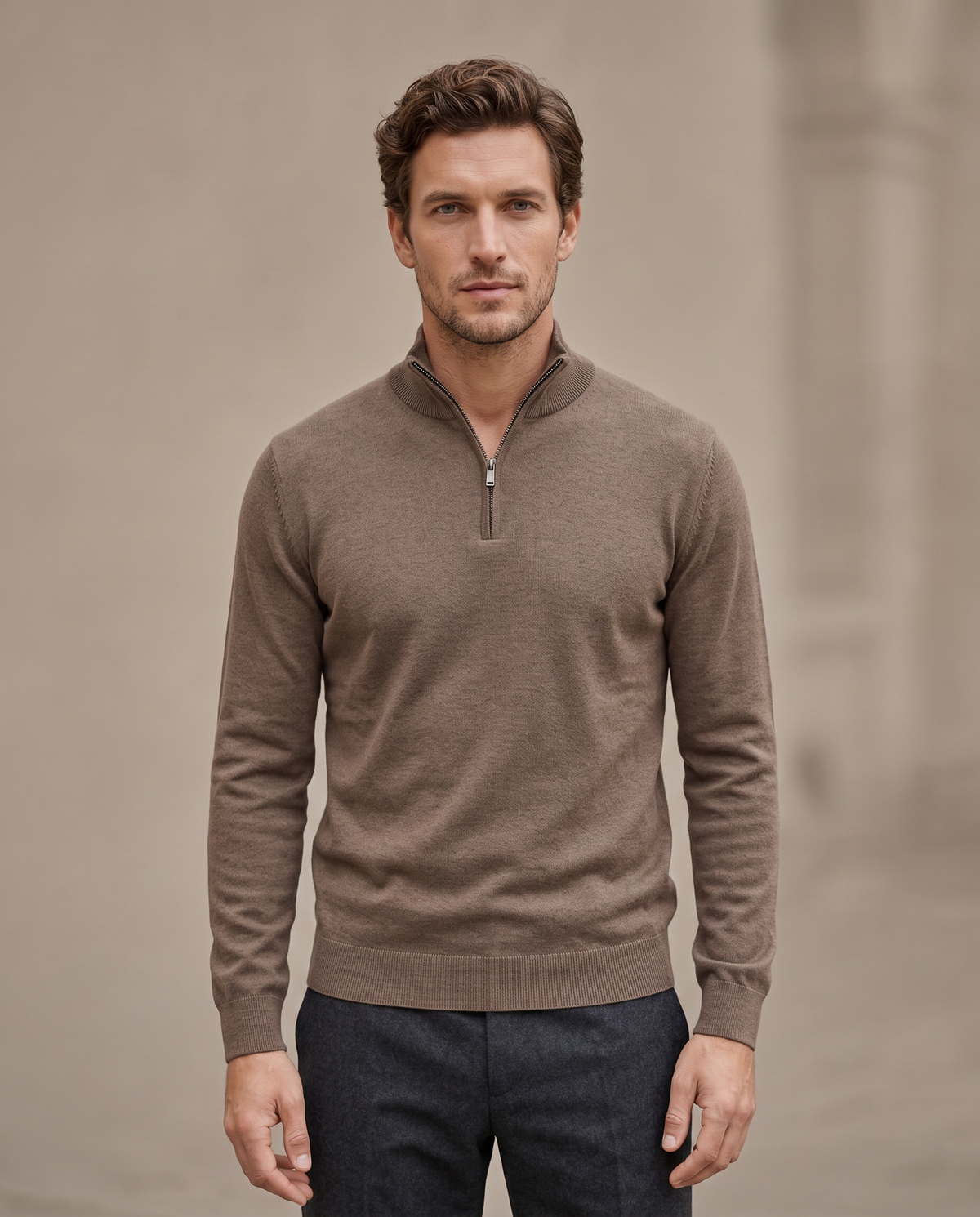 Duomos half-zip-dzemper braon - model prednja