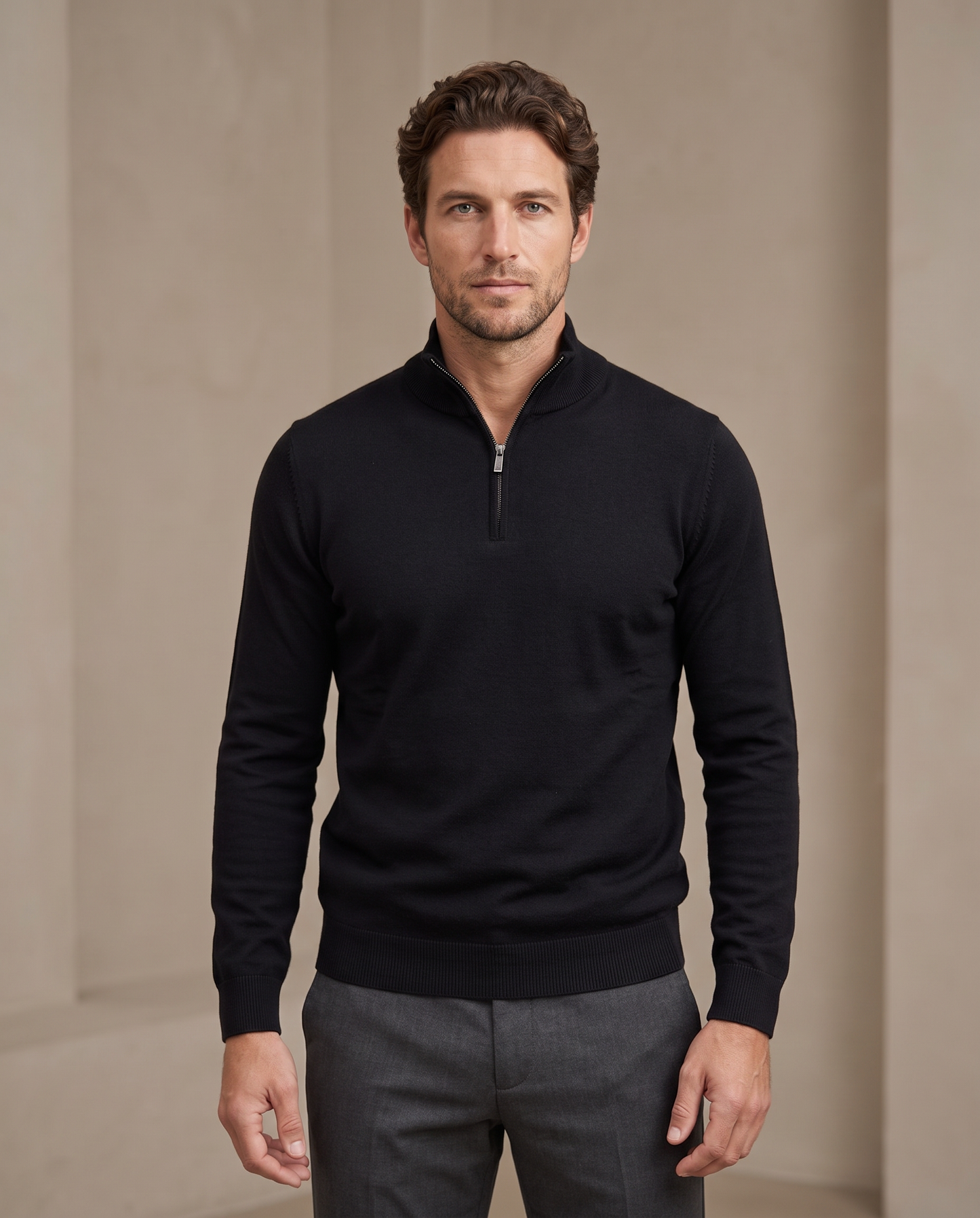 Duomos half-zip-dzemper crna - model prednja