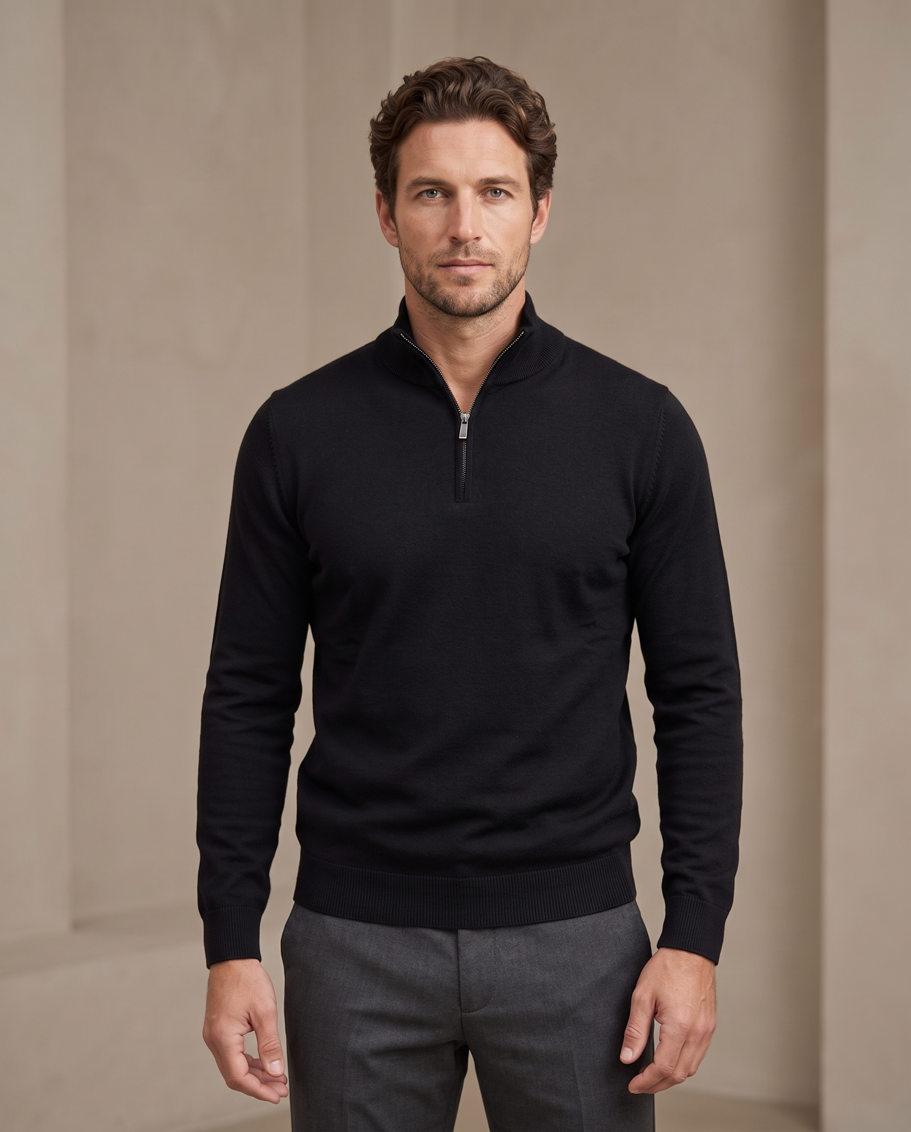 Duomos half-zip-dzemper crna - model prednja