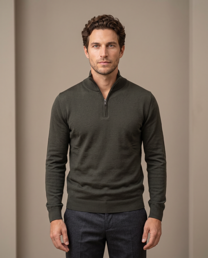 Duomos half-zip-dzemper maslinasta - model prednja