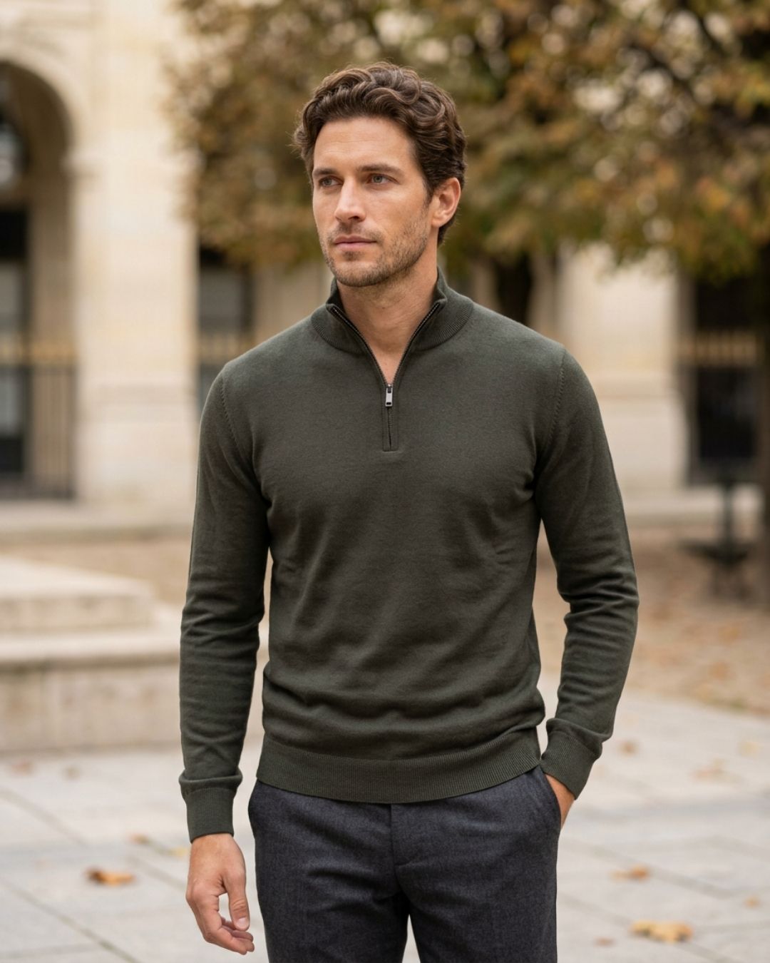 Duomos half-zip-dzemper maslinasta - original