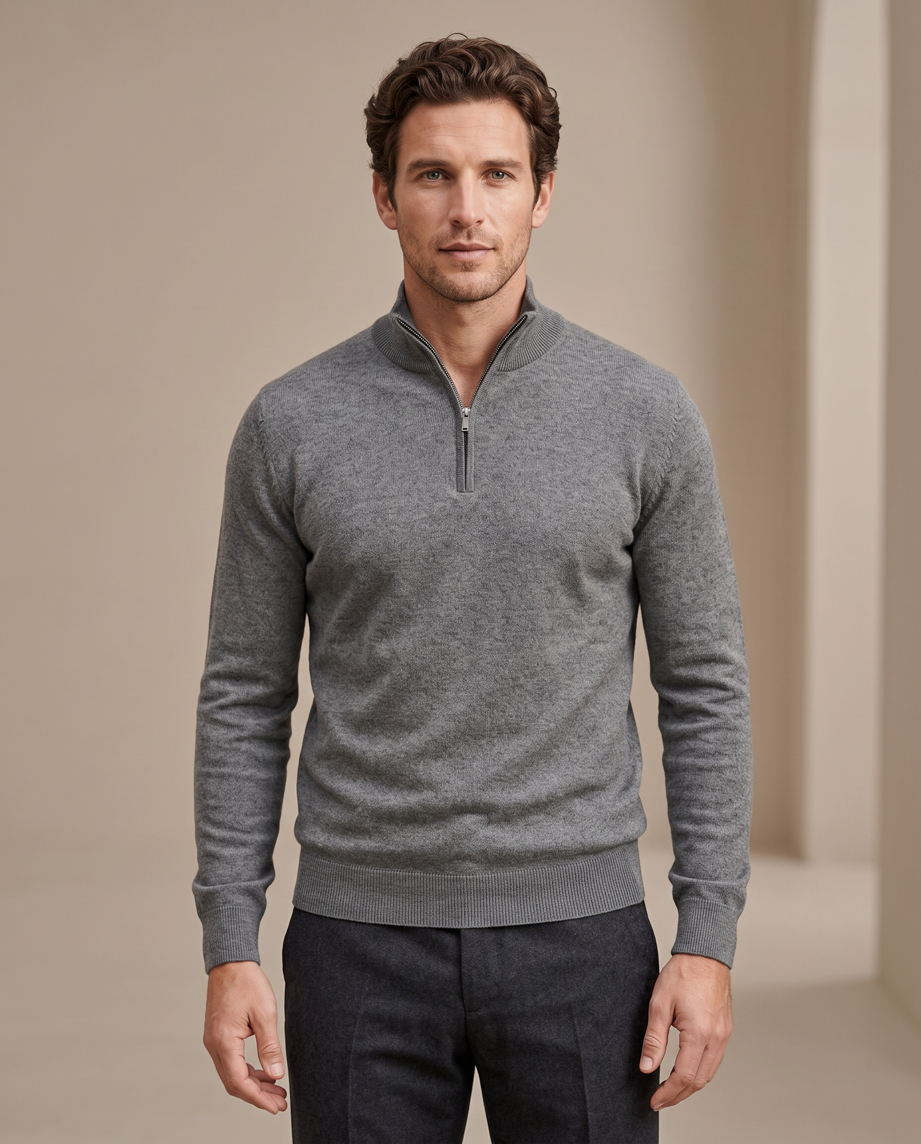 Duomos half-zip-dzemper siva - model prednja